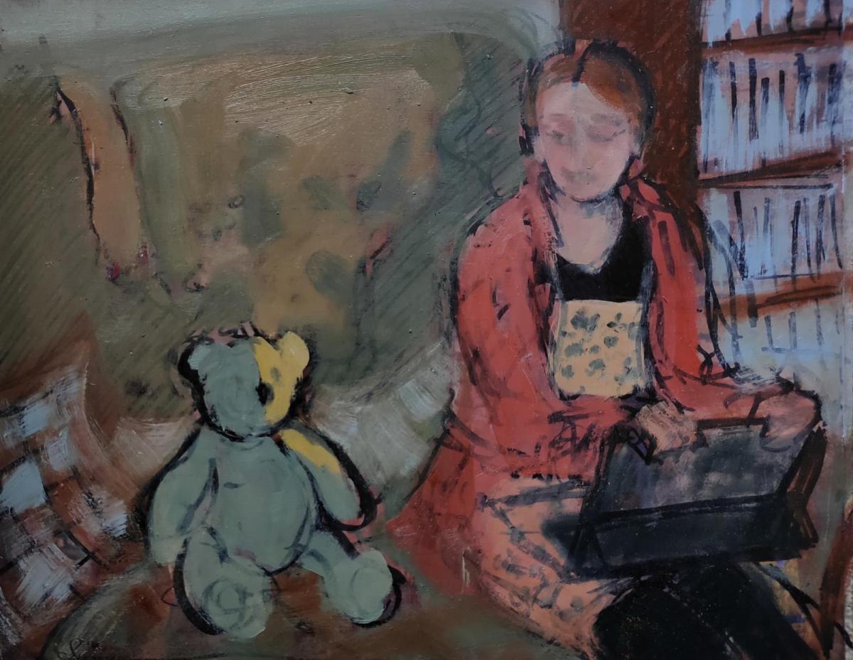 'Big Ted' oil and pen on board, Rebecca Stones