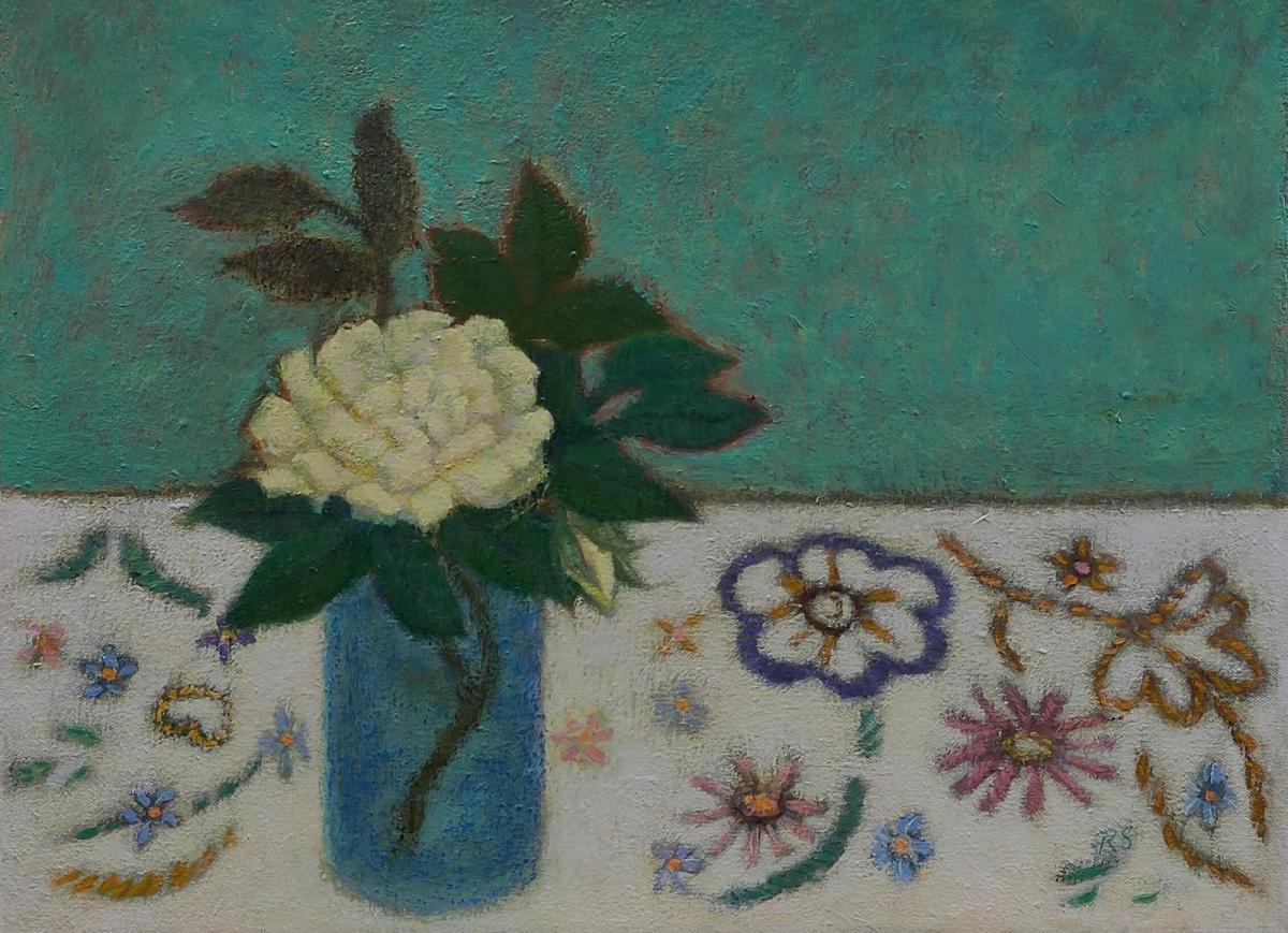 'Hand Embroidered' (iv) oil on canvas, Rebecca Stones
