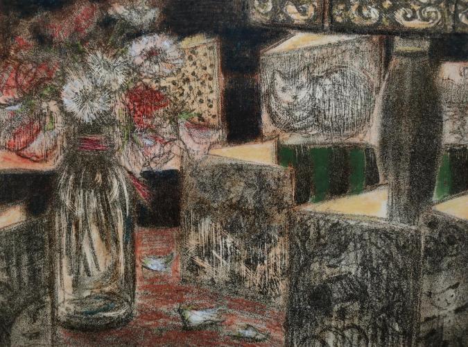 'Birthday Cards' stone lithograph and pastel, R Payn