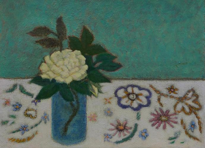 'Hand Embroidered' (iv) oil on canvas, Rebecca Stones