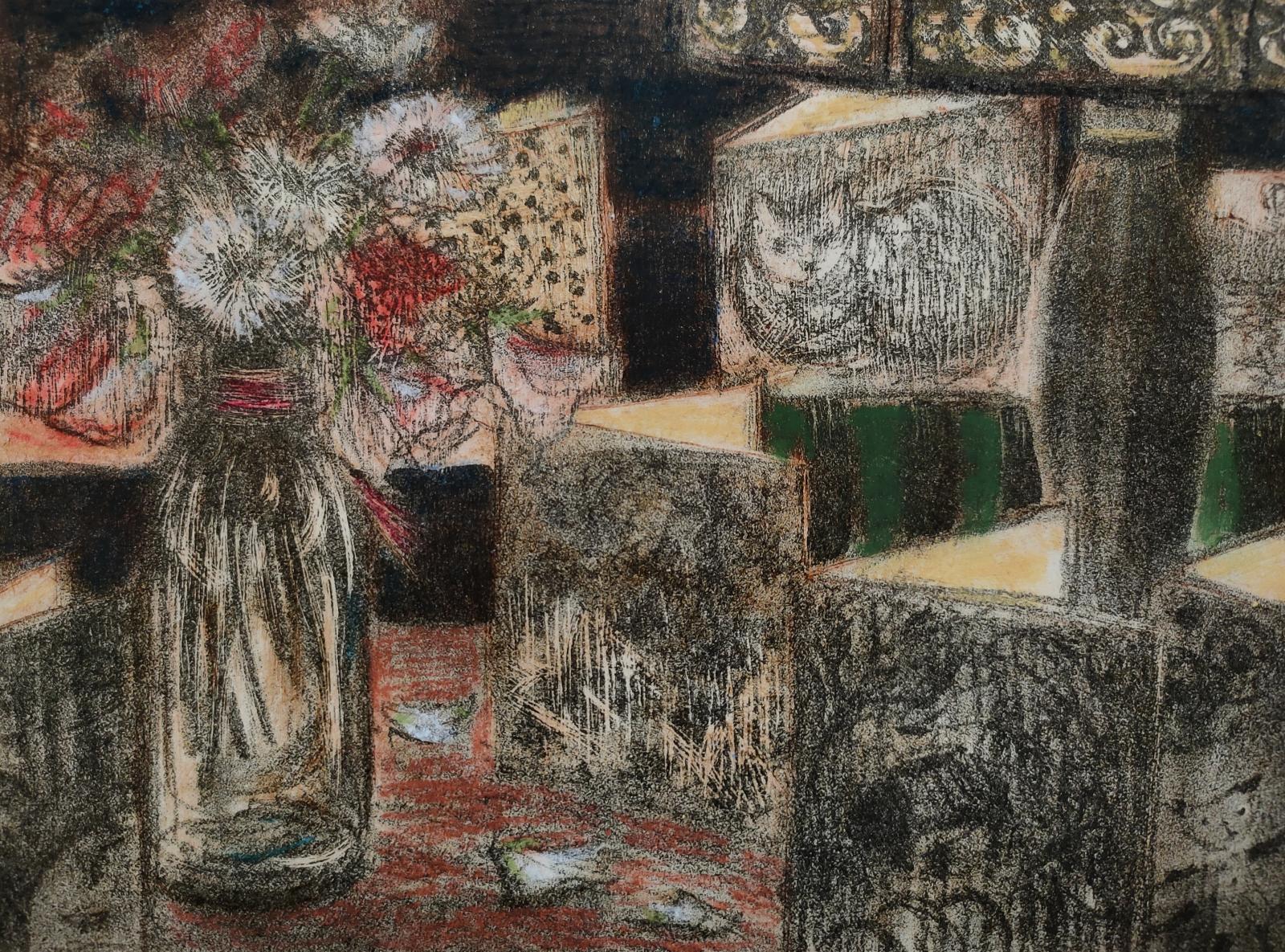 'Birthday Cards' stone lithograph and pastel, R Payn