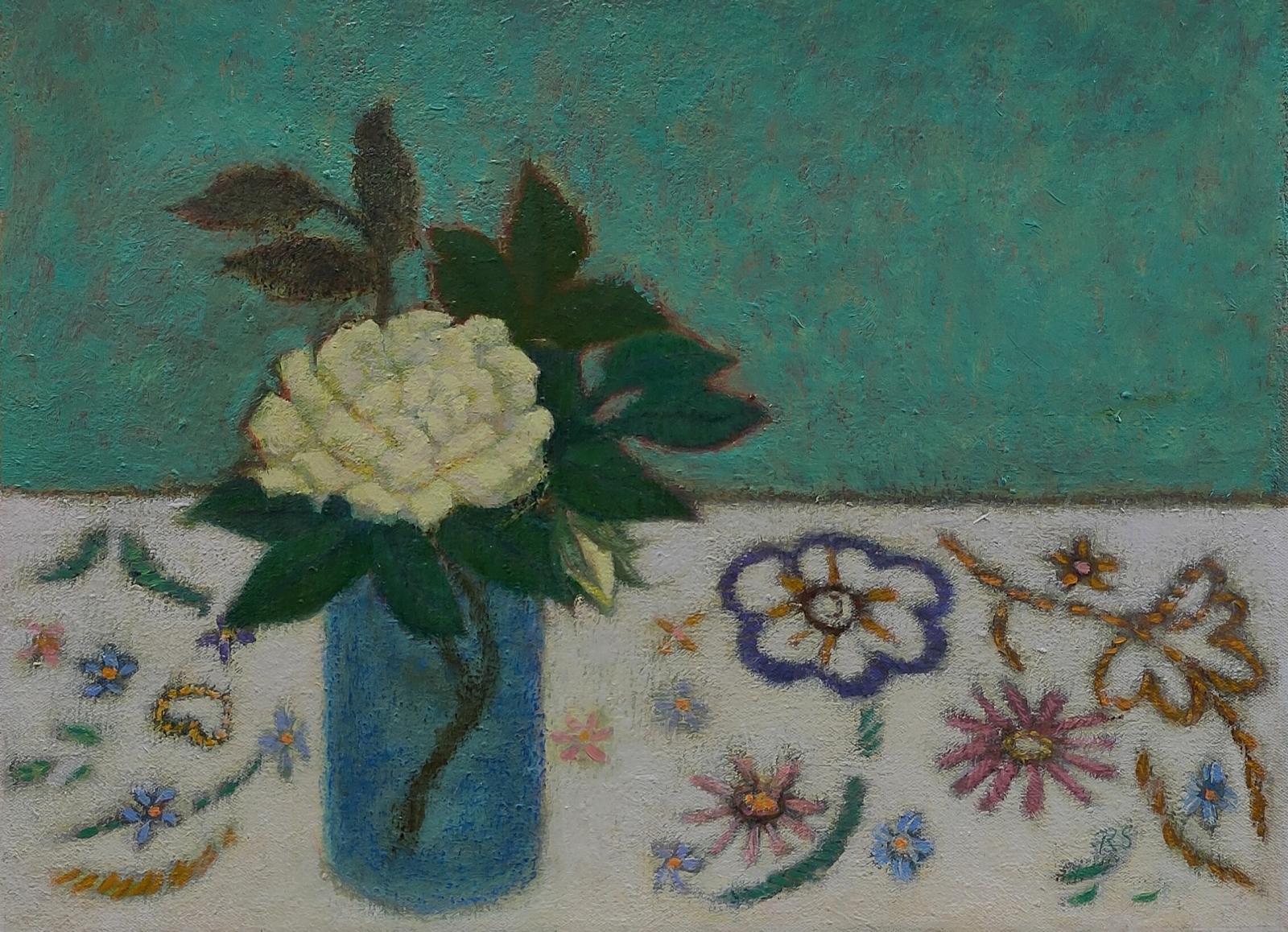 'Hand Embroidered' (iv) oil on canvas, Rebecca Stones